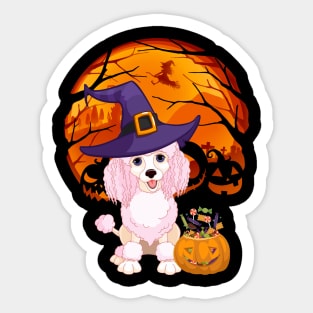 Poodle pumpkin witch Sticker